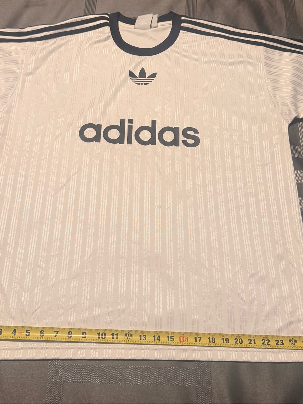 adidas White T-Shirt with Navy Trefoil and Stripes